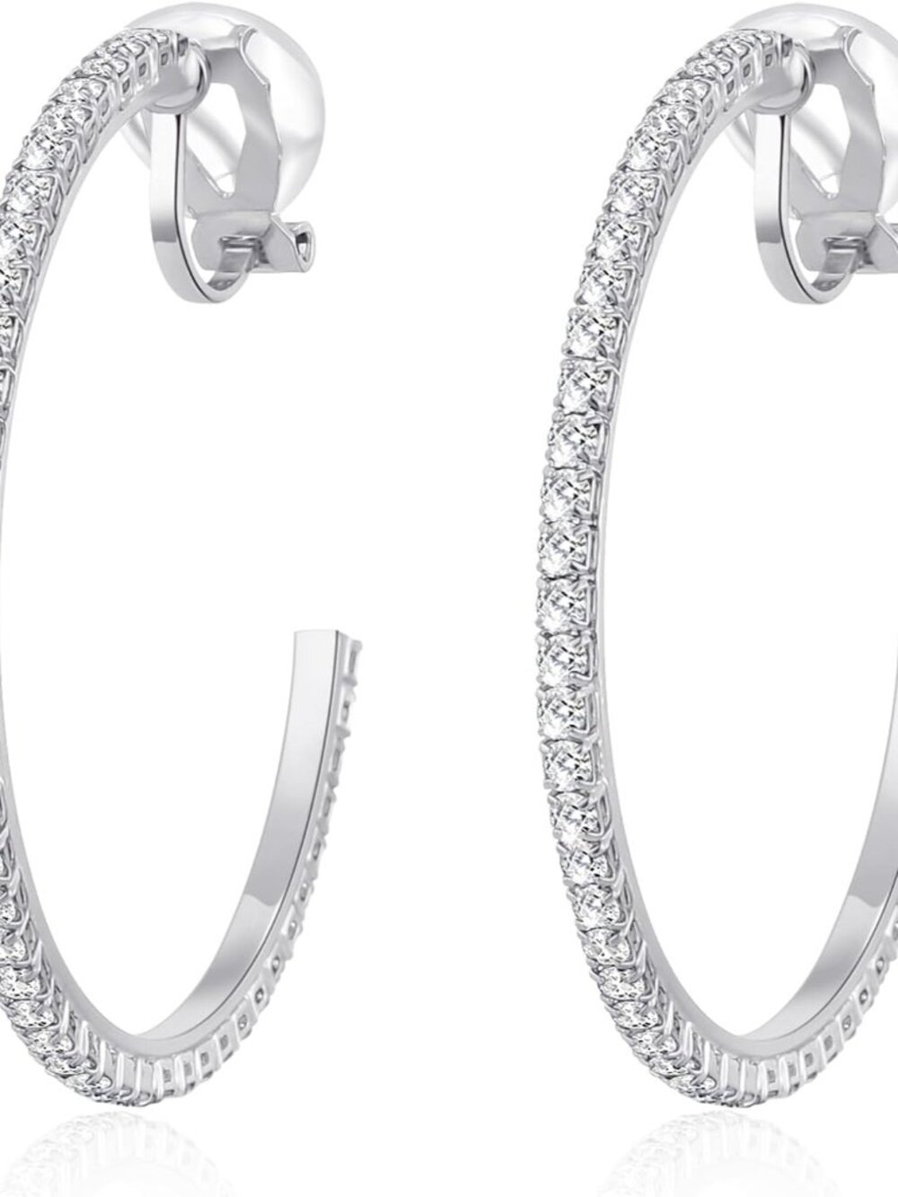 4.3CM1.7in Clip On Hoop Earrings Cubic Zirconia Non Pierced Ears Hoops for Women